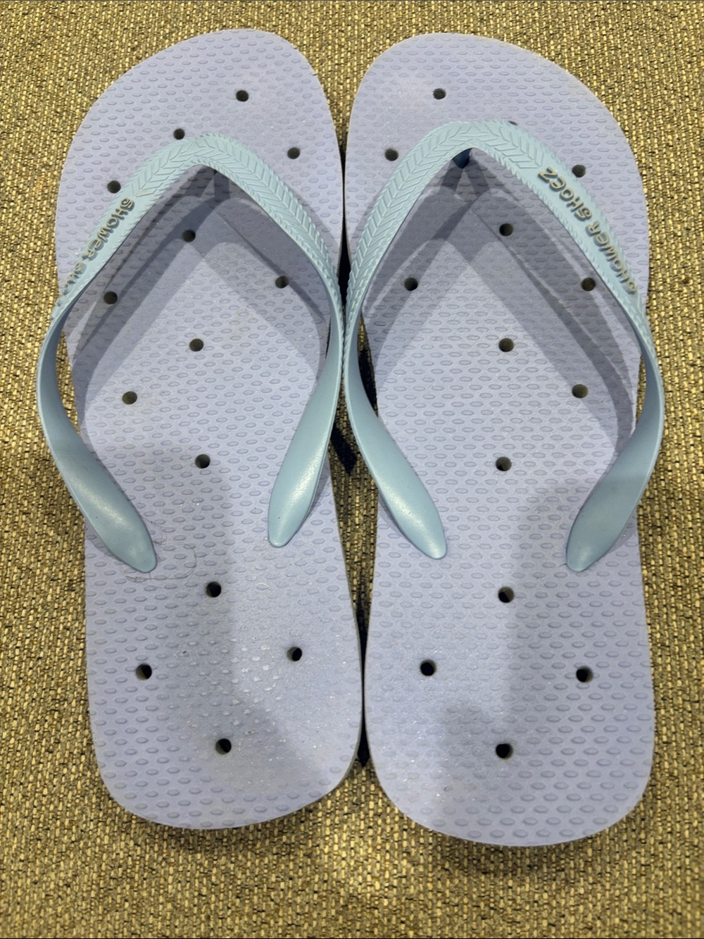 Perforated Lavender Flip Flop Sandals with Mint Straps